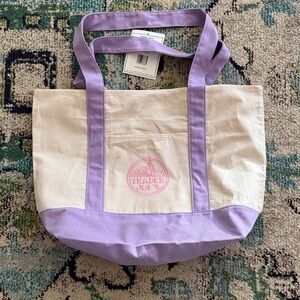 Trader Joe's Cream and Lavender Canvas Tote Bag